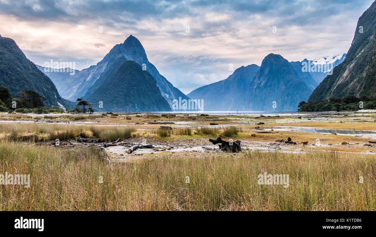 Landscape photo of Milford Sound, Fiordland, New Zealand Stock Photo