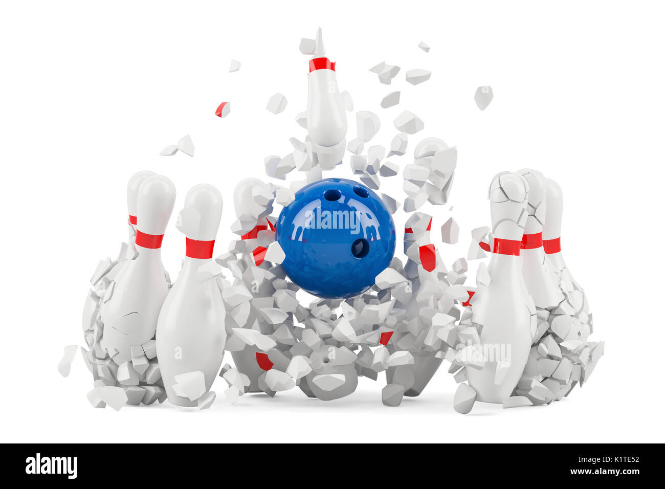 Bowling pins destroyed, 3D rendering Stock Photo Alamy