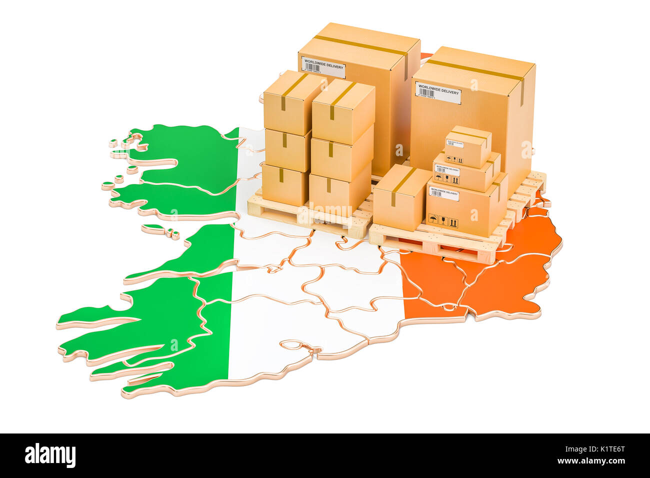 Shipping and Delivery from Ireland isolated on white background Stock