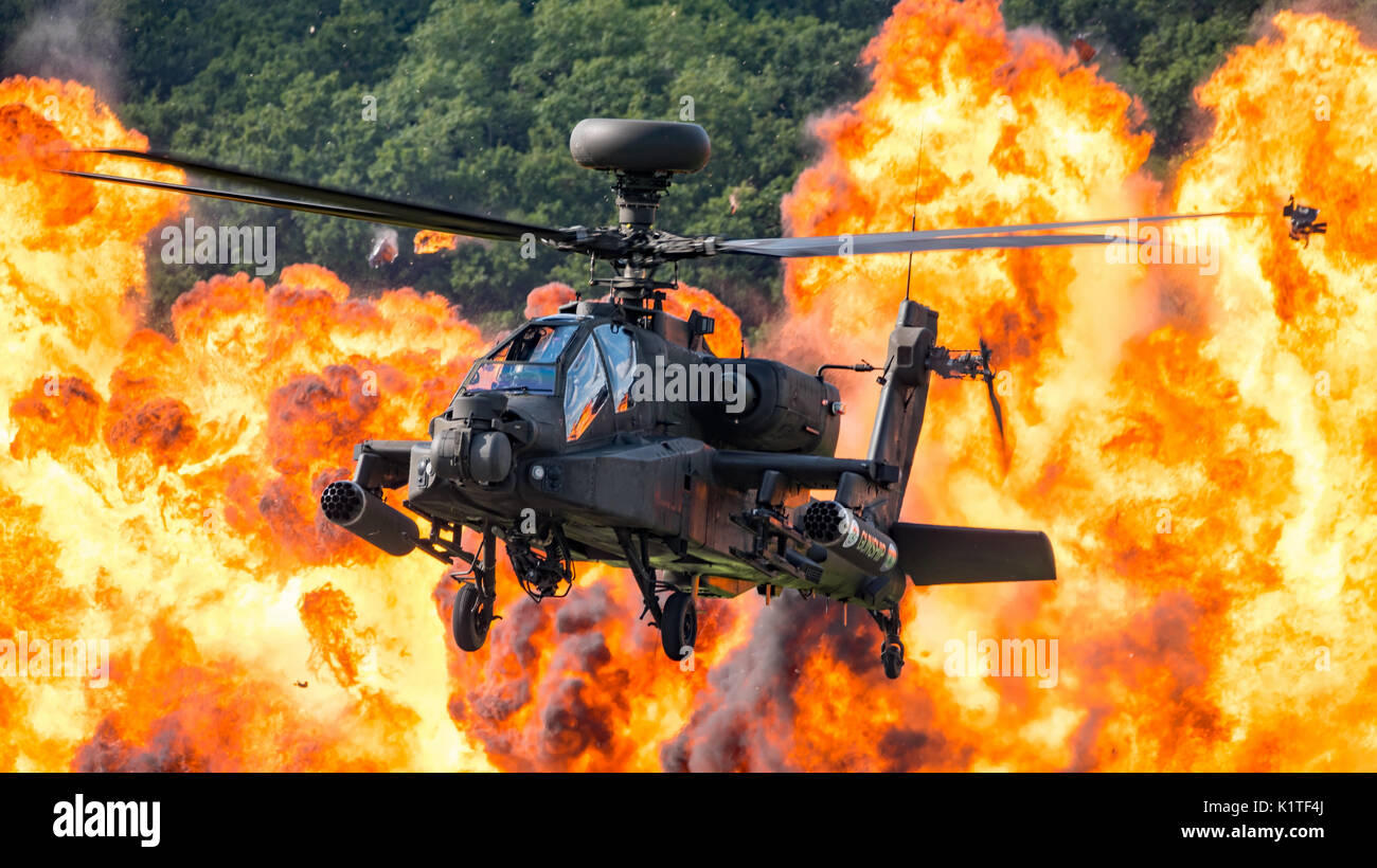 Exploding Helicopter The British Army Air Corps Apache AH1 attack helicopter with exploding ...