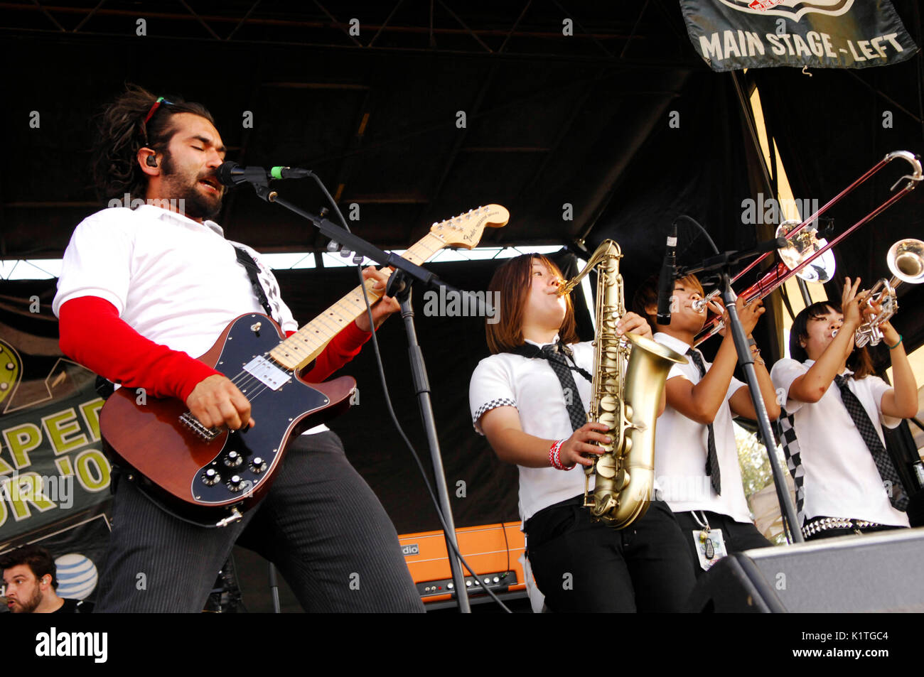 Justin Pierre Motion City Soundtrack performing 2008 Vans Warped Tour Coors Amphitheater San Diego. Stock Photo