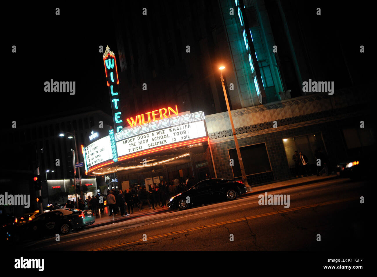 The Wiltern Theater sign for 'Mac Devin: High School Tour' December 13,2011 Los Angeles. Stock Photo