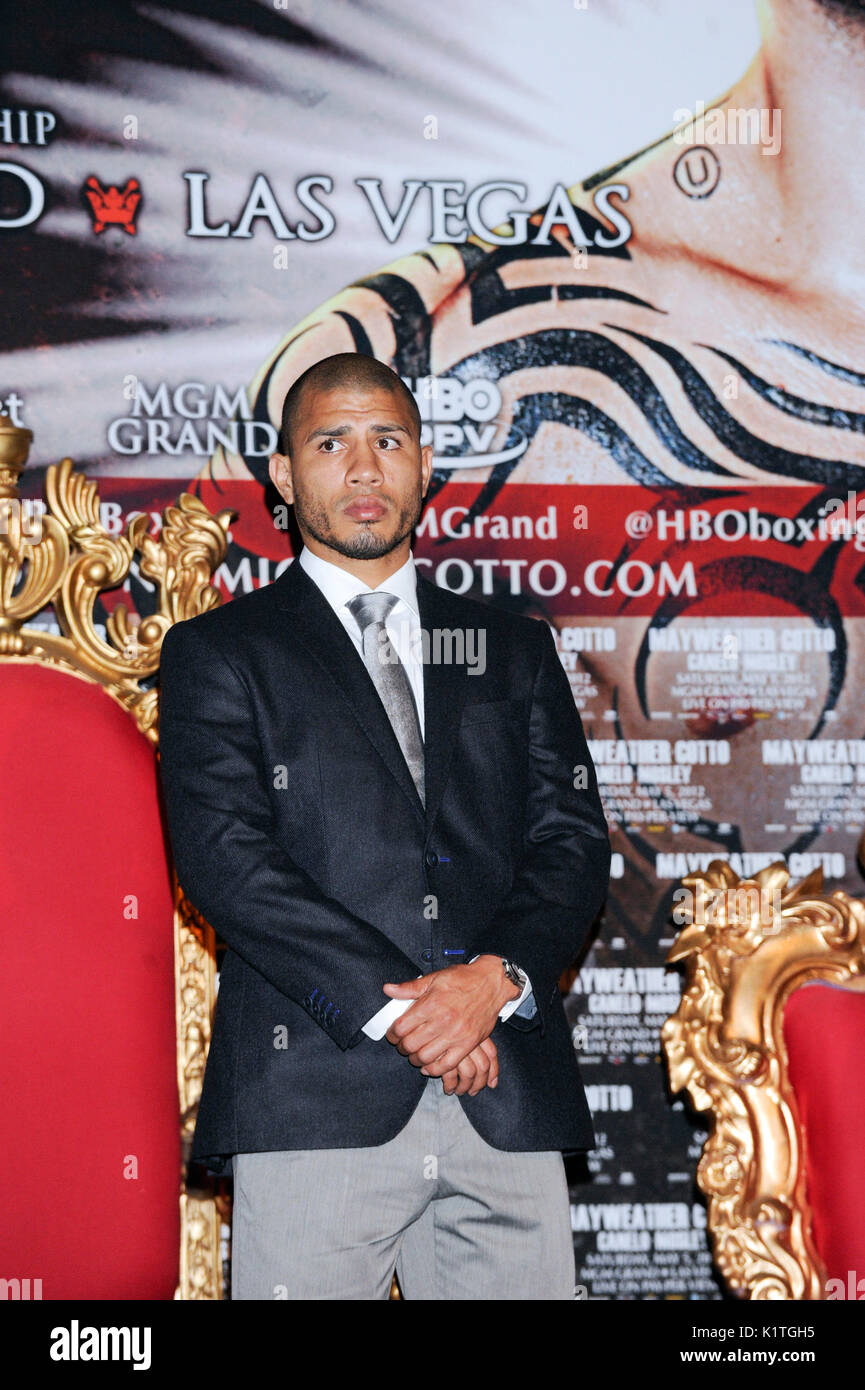 Boxer Miguel Cotto attends press conference Grauman's Chinese Theatre Hollywood March 1,2012. Mayweather Cotto will meet WBA Super Welterweight World Championship fight May 5 MGM Grand Las Vegas. Stock Photo