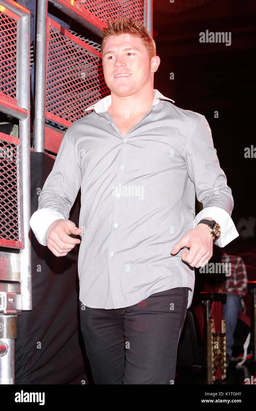 Boxer Canelo Alvarez attends press conference Grauman's Chinese Theatre Hollywood March 1,2012. Mayweather Cotto will meet WBA Super Welterweight World Championship fight May 5 MGM Grand Las Vegas. Stock Photo