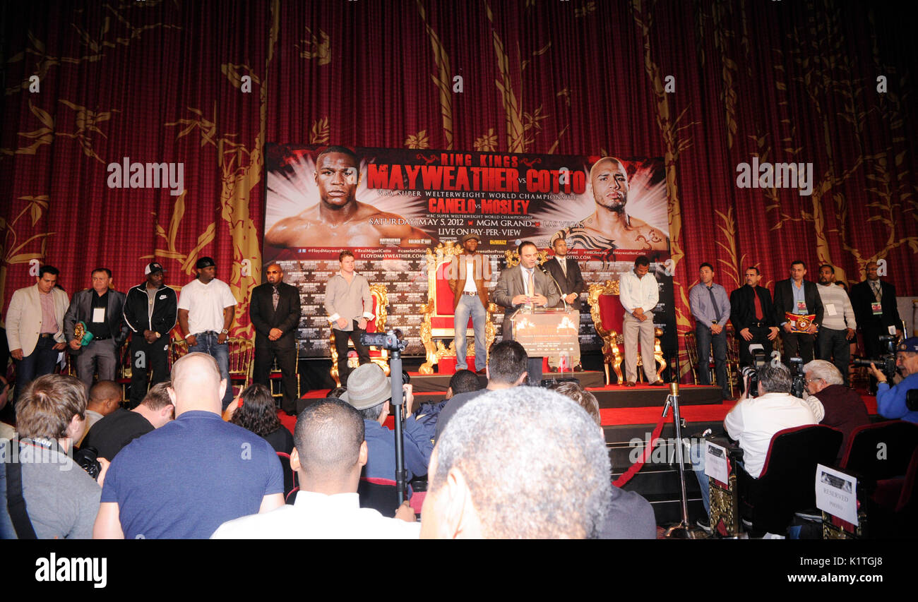 press conference Grauman's Chinese Theatre Hollywood March 1,2012. Mayweather Cotto will meet WBA Super Welterweight World Championship fight May 5 MGM Grand Las Vegas. Stock Photo