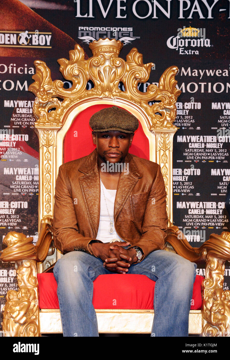 Boxer Floyd Mayweather attends press conference Grauman's Chinese Theatre Hollywood March 1,2012. Mayweather Cotto will meet WBA Super Welterweight World Championship fight May 5 MGM Grand Las Vegas. Stock Photo