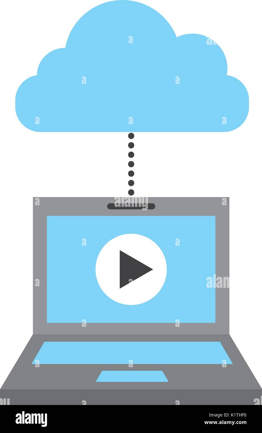 laptop and cloud computing with media player isolated icon Stock Vector ...