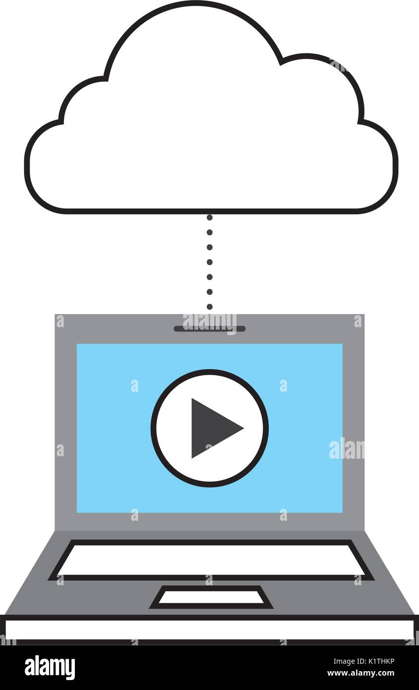 laptop and cloud computing with media player isolated icon Stock Vector ...
