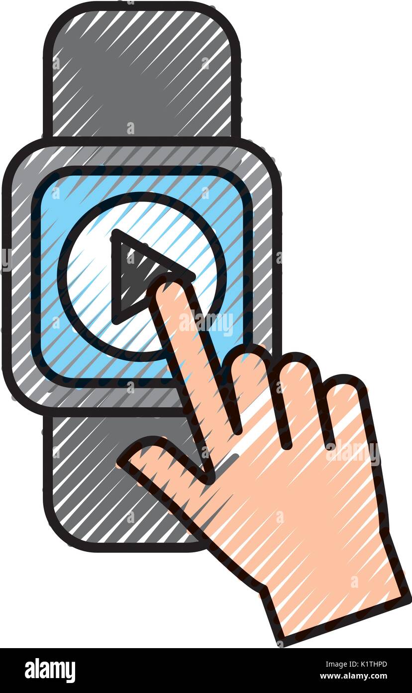 hand user smartwatch with media player isolated icon Stock Vector Image ...