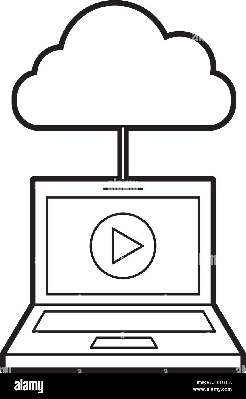 laptop and cloud computing with media player isolated icon Stock Vector ...