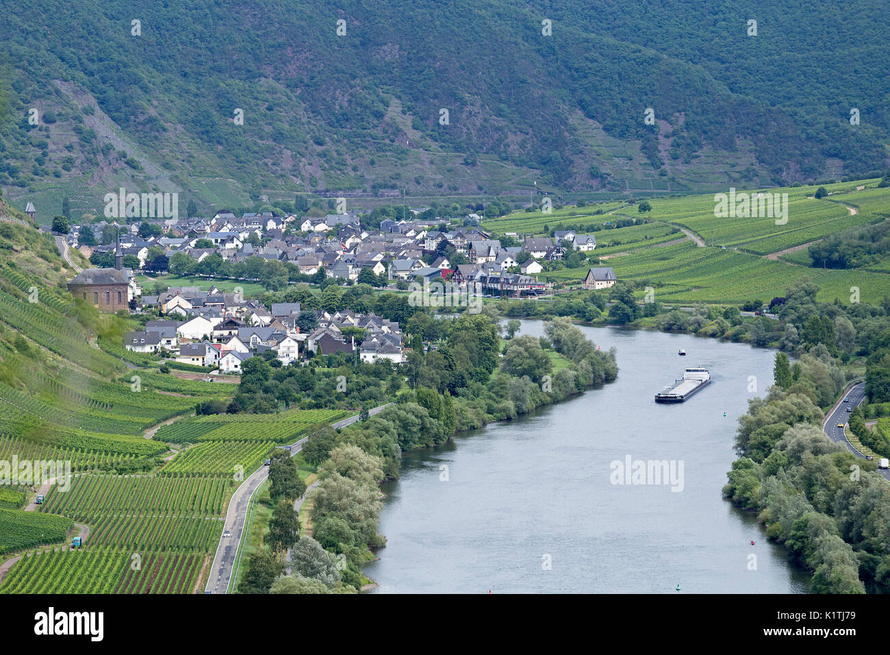 view of Valwig and Ernst from a viewpoint near Cochem, Moselle, Rhineland-Palatinate, Germany Stock Photo