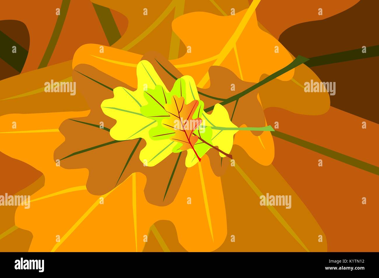 Oak leaf - autumn vector pattern, Yellow and orange oak leaves, Stock Vector