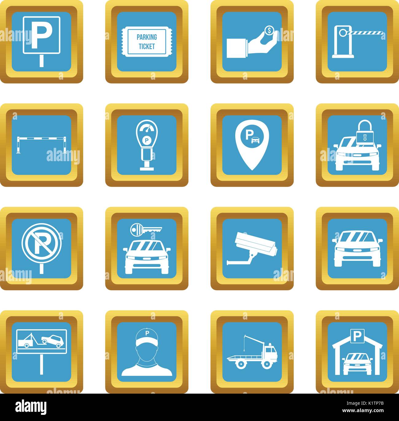 Parking set icons azure Stock Vector