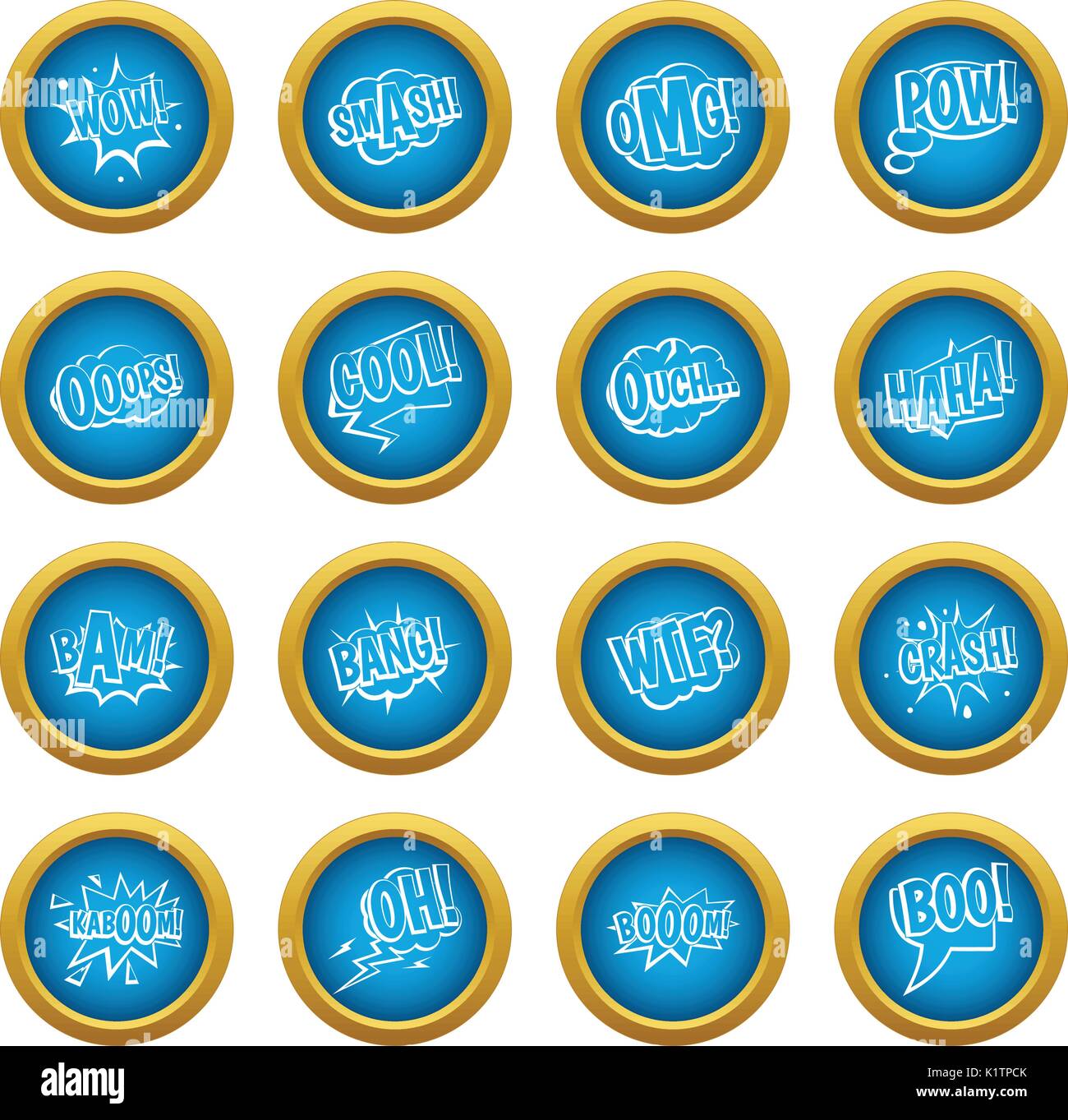 Comic colored sound icons blue circle set Stock Vector Image & Art - Alamy