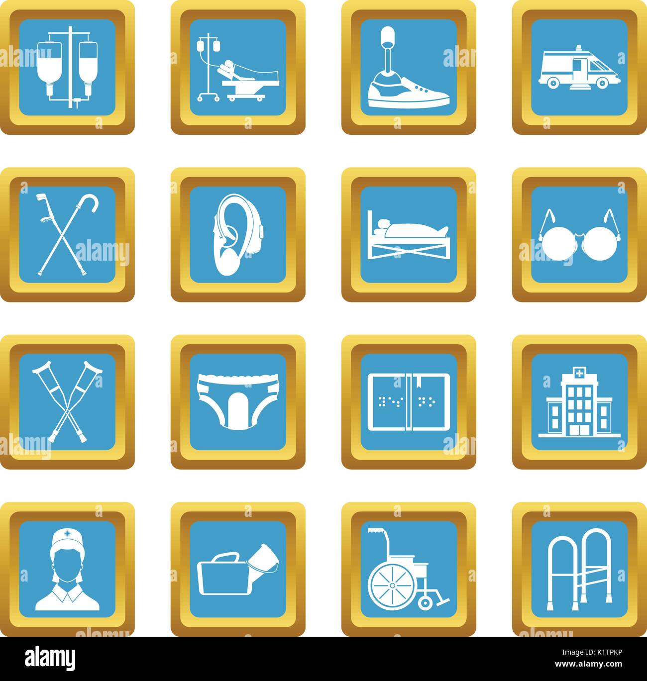 Disabled people care set, simple style Stock Vector