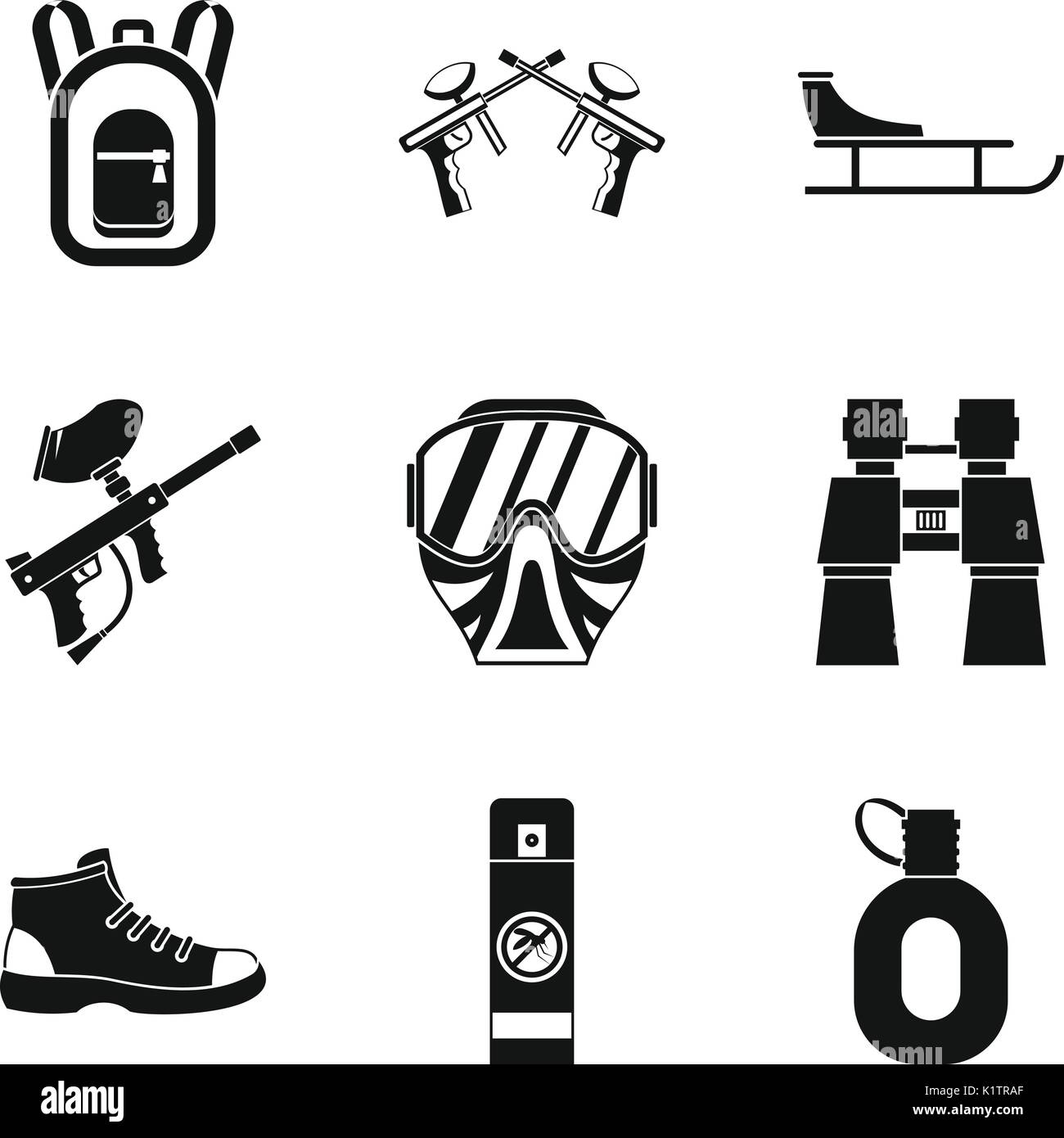 Paintball gun icons set, simple style Stock Vector