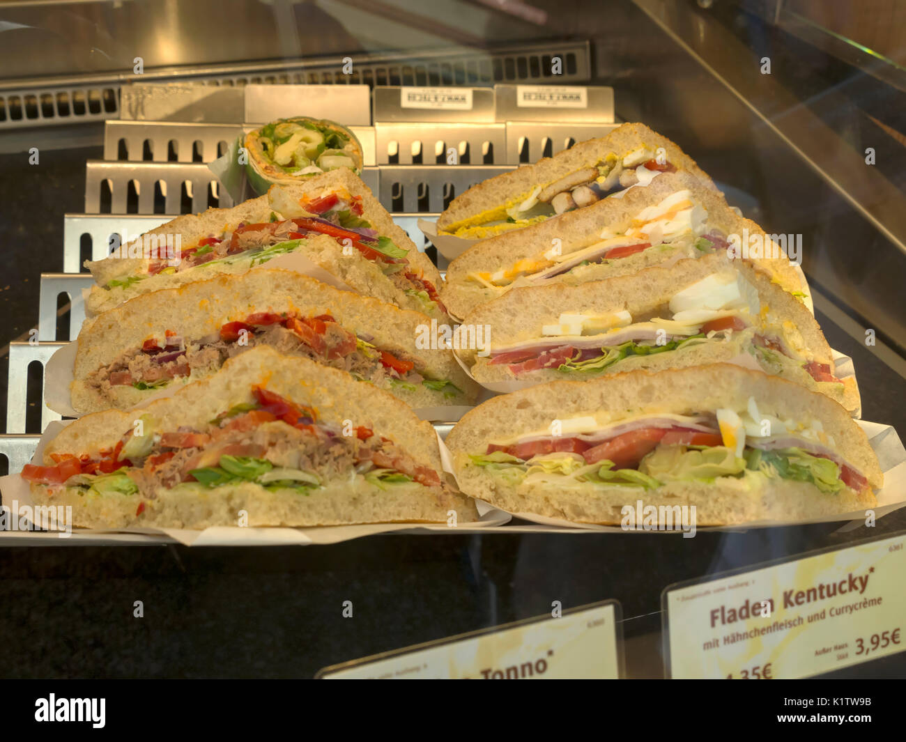 Sandwich display in a cafe in Cochem, Germany Stock Photo