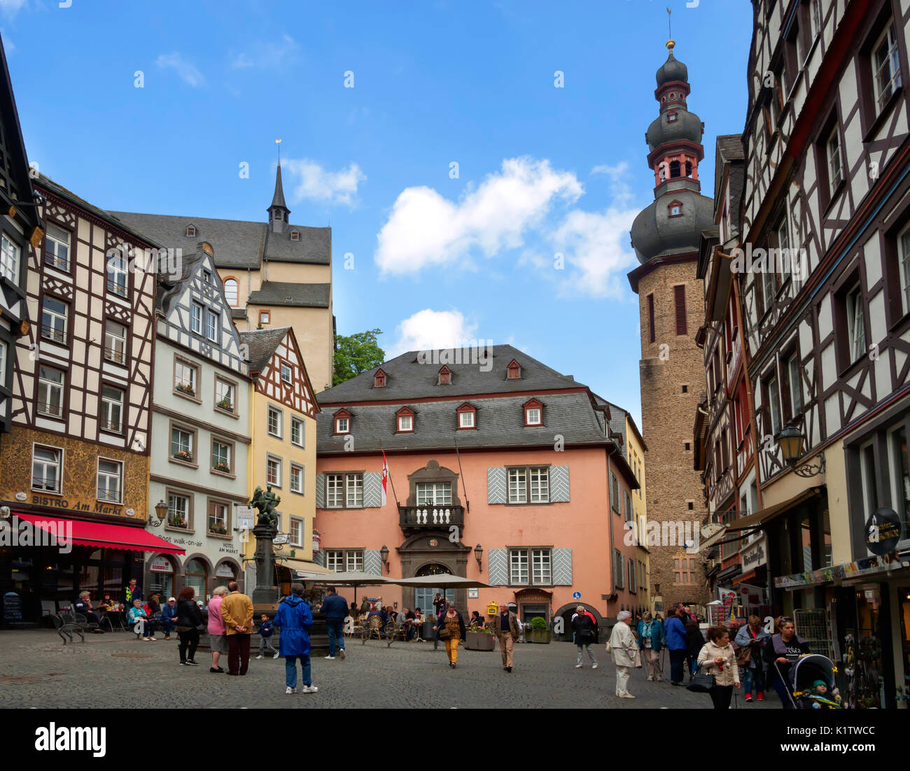 Markt Platz, medieval marketplace and city hall, Cochem, Germany Stock Photo