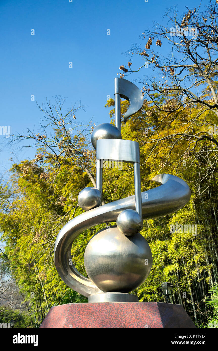 A musical note statue at Yuhuatai Park in Nanjing China on a sunny day. Stock Photo