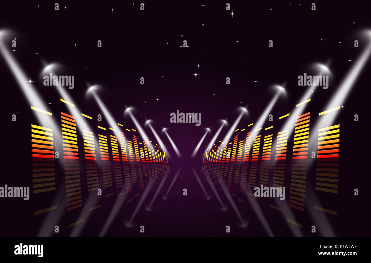 multicolor music background with equalizer and spotlights for active events Stock Photo