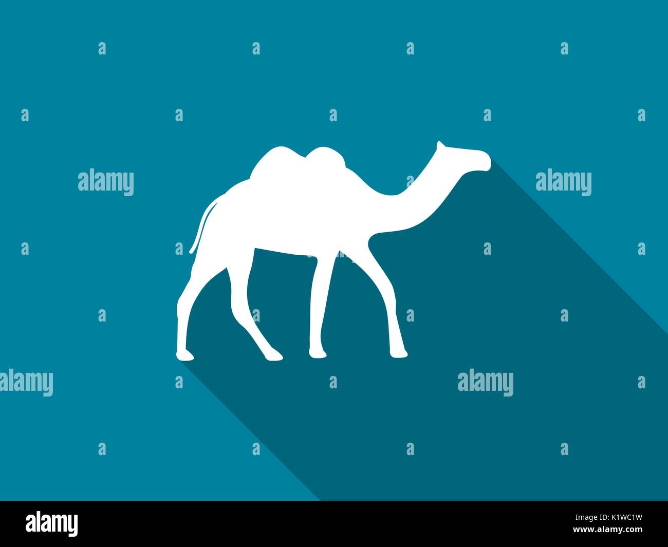 Camel with a long shadow. Camel with two humps icon. Vector illustration Stock Vector