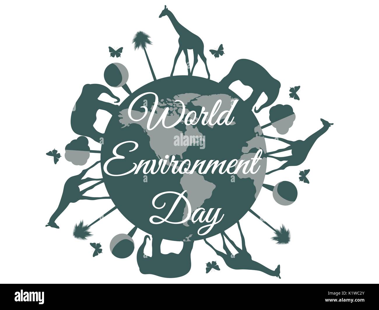 World Environment Day, planet earth with animals, environment day, environment,  go green. Vector. Stock Vector