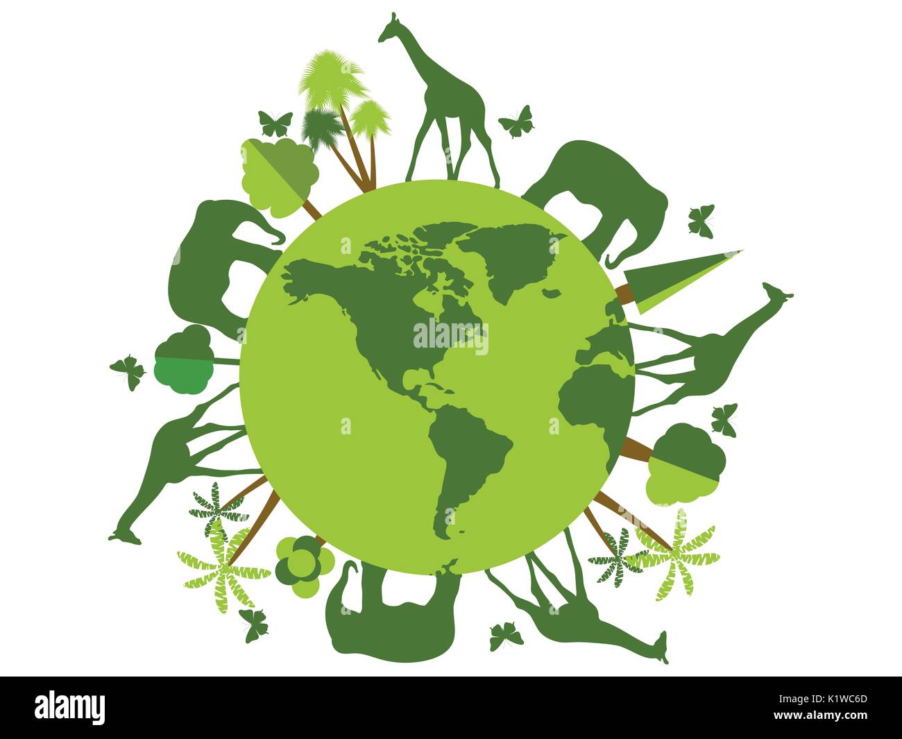 Animals on the animal shelter, wildlife sanctuary. World Environment Day. Vector