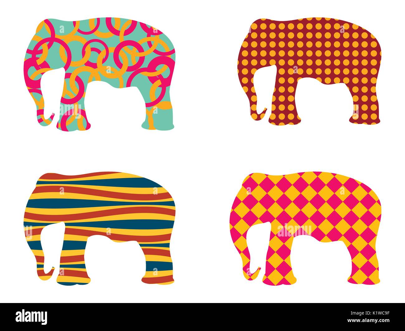 Indian elephant pattern. Set of vector illustrations Stock Vector Image