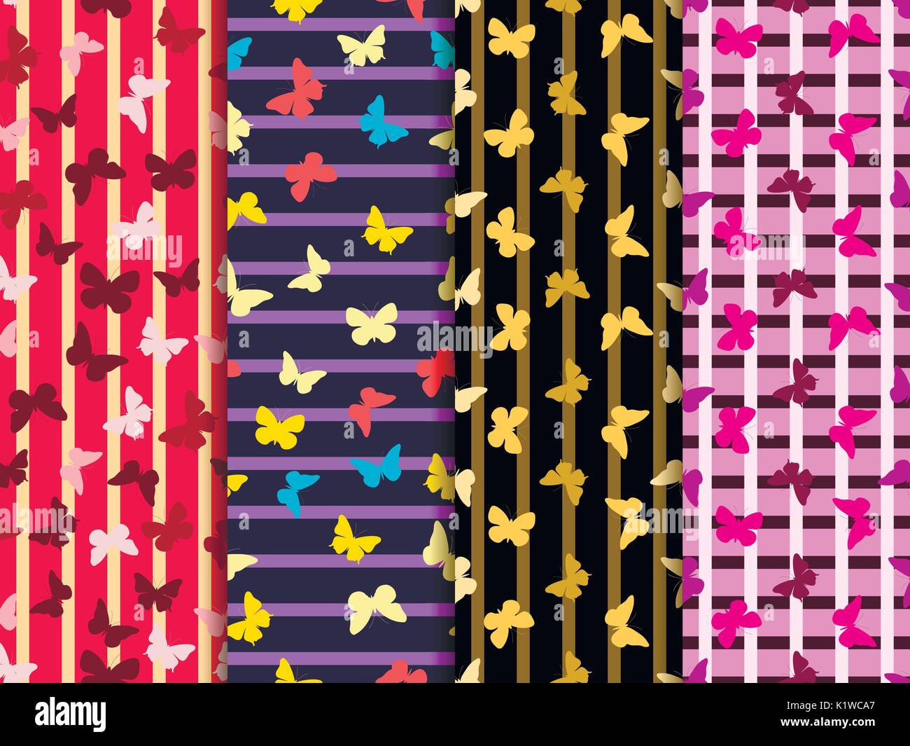 Seamless stripe pattern with butterflies. Summer background for clothes and interior. Vector illustration Stock Vector