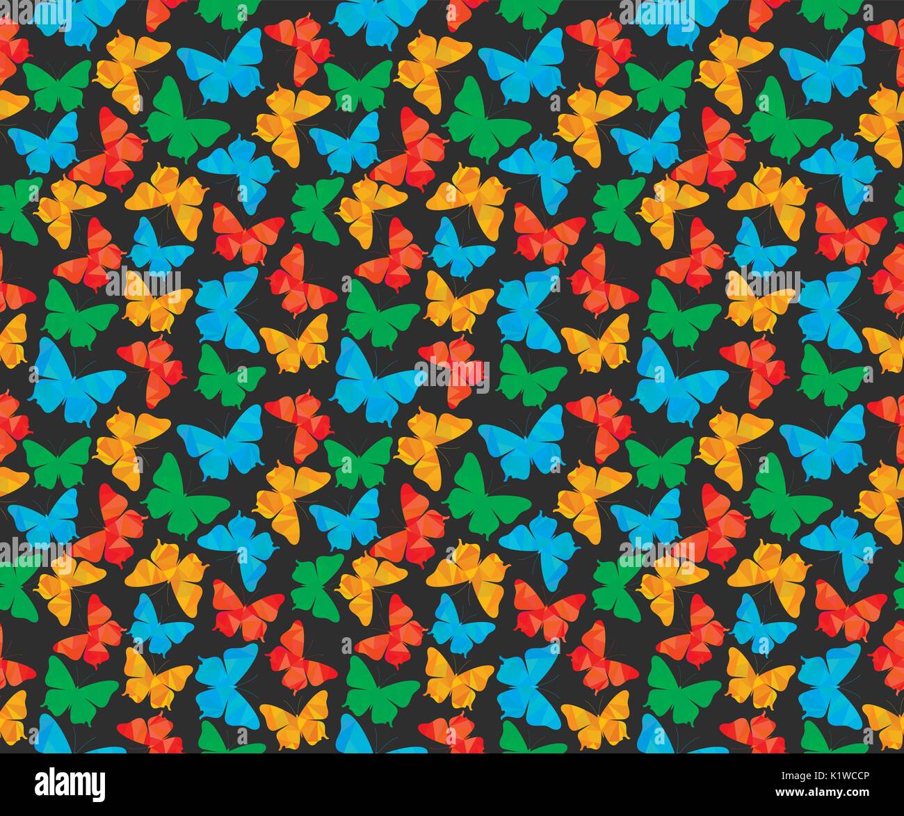 Seamless pattern with beautiful butterflies, polygons. Vector illustration Stock Vector