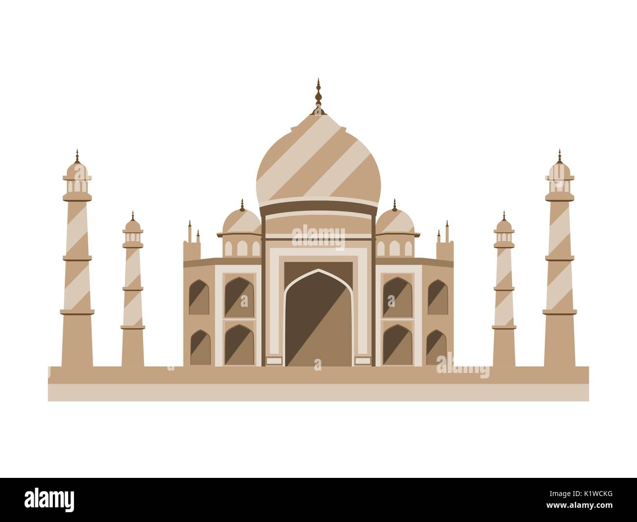 Taj Mahal flat style. Ancient Palace in India isolated on white background. Vector illustration. Stock Vector