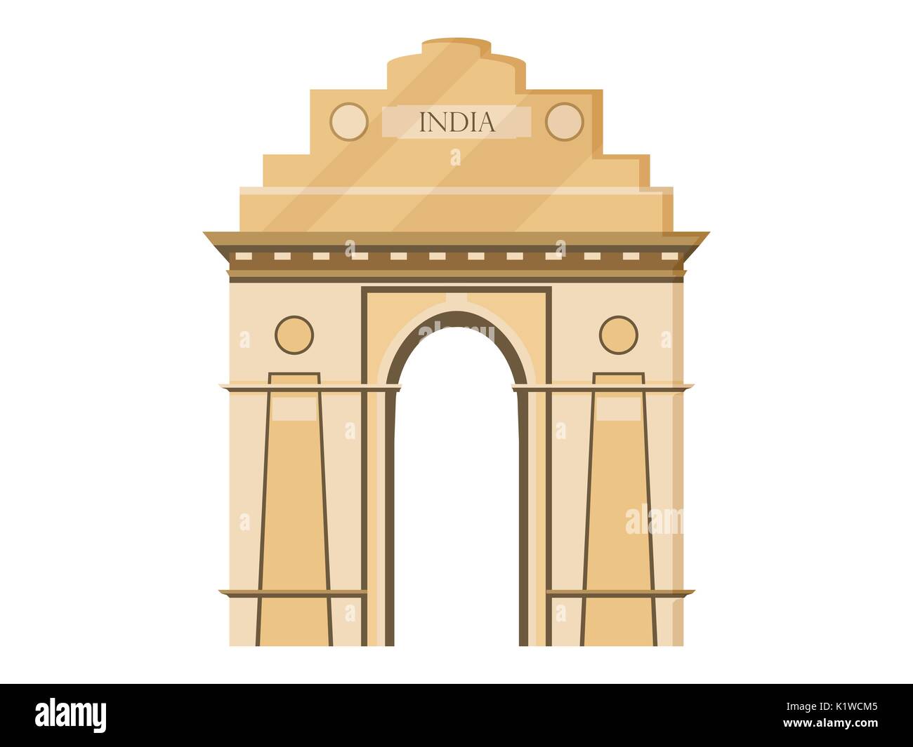 India gate isolation on a white background. Symbol of India, New Delhi. Illustration in a flat style. Vector. Stock Vector