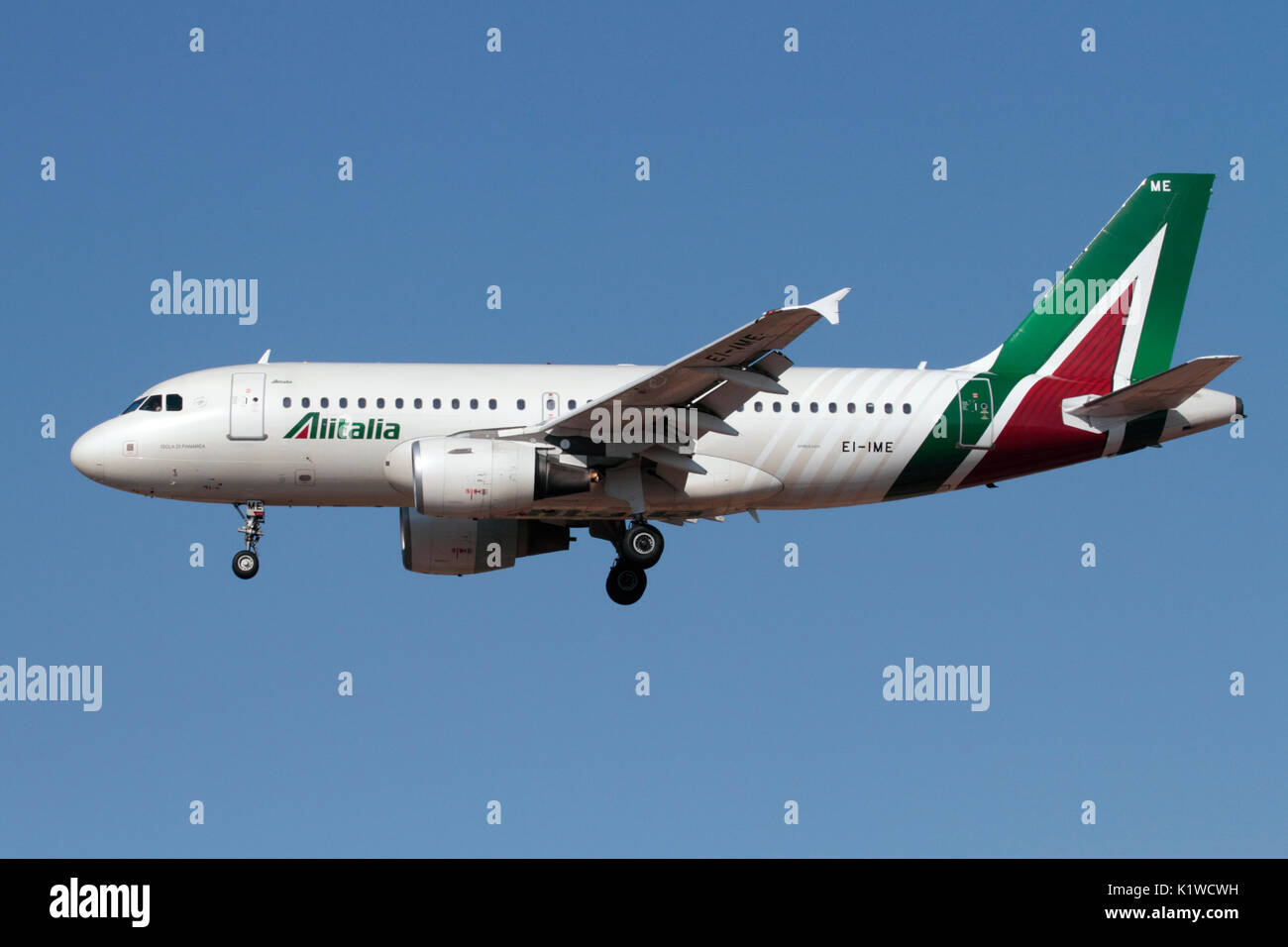 Side view of an Alitalia Airbus A319 airliner in the Side view of an Alitalia Airbus A319 airliner in the