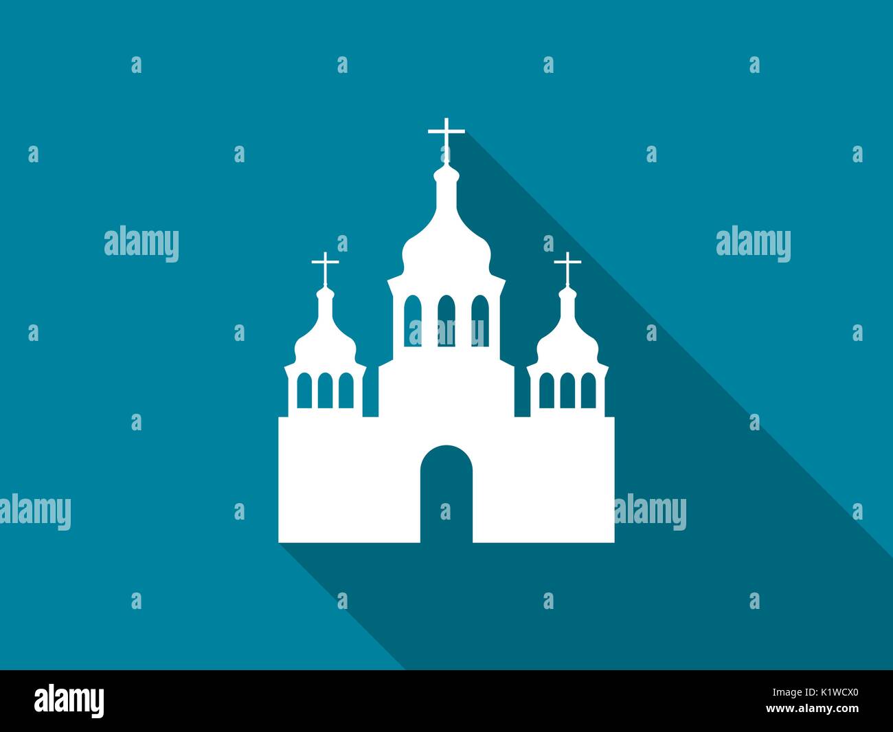 Church flat icon with long shadow. Vector illustration. Stock Vector