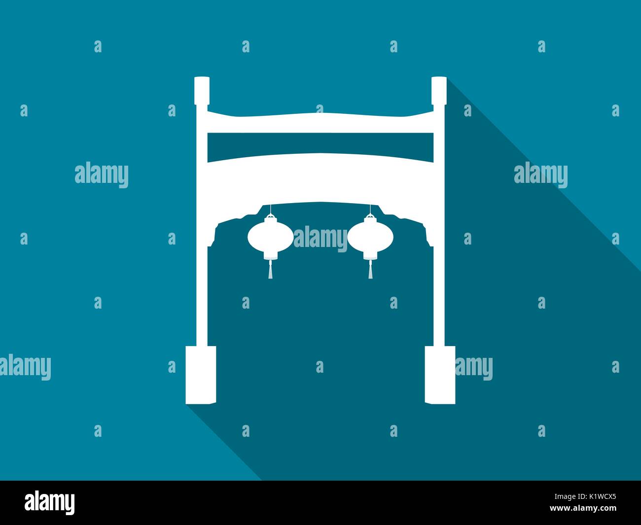 Chinese gate flat icon with long shadow. vector illustration. Stock Vector