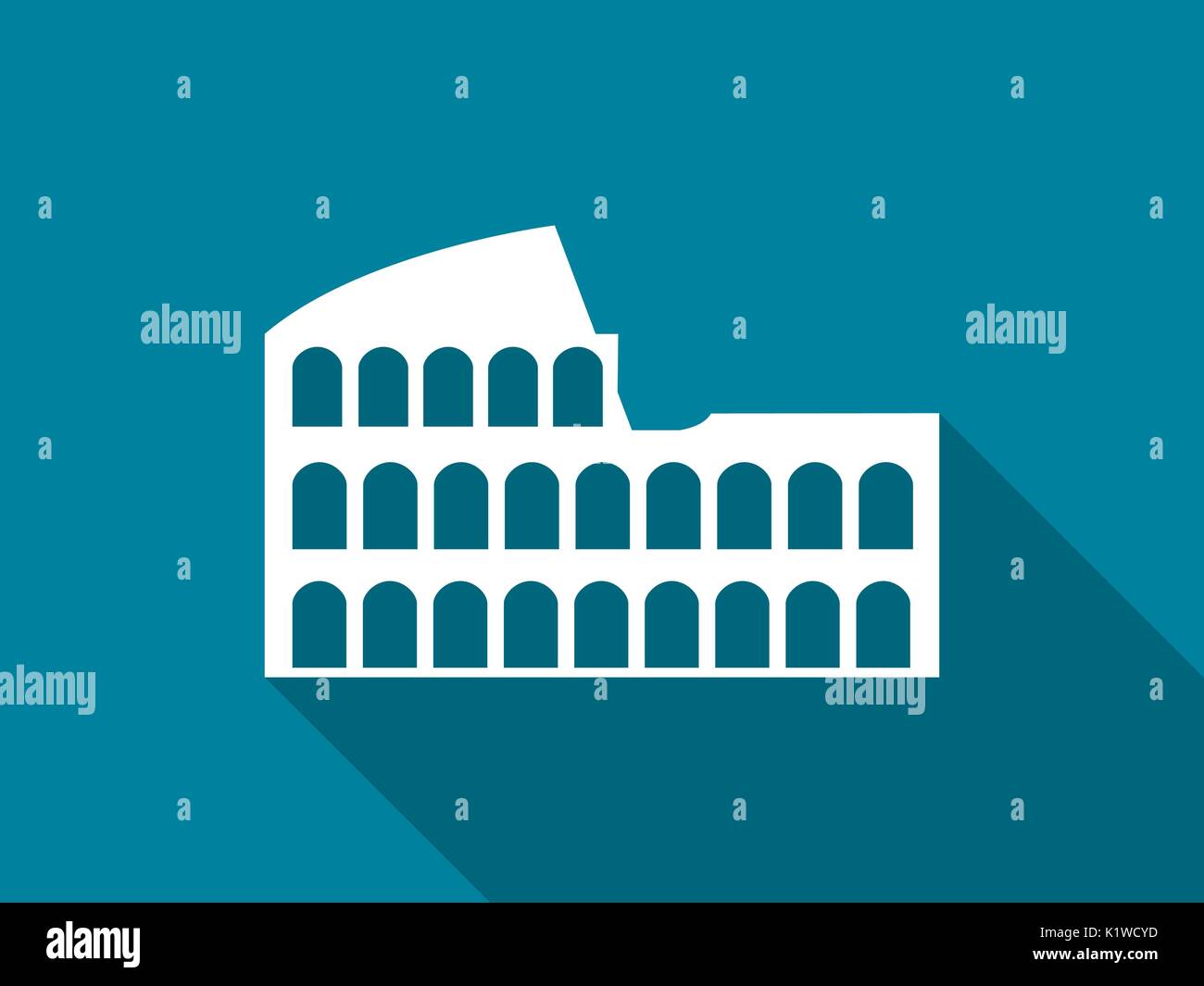 Coliseum with a long shadow. Flat icon. Vector illustration. Stock Vector