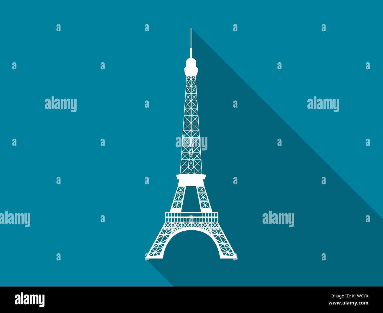 Eiffel Tower flat icon with long shadow. Vector illustration. Stock Vector