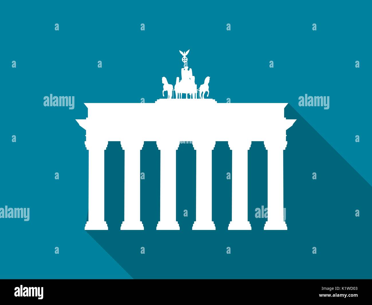 Brandenburg Gate with long shadow. Flat icon. Vector illustration. Stock Vector