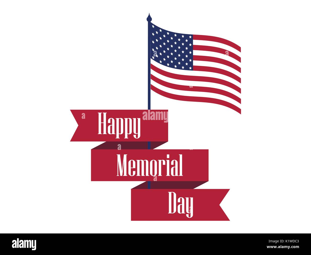 Happy Memorial Day. Ribbon with text and american flag. Vector ...