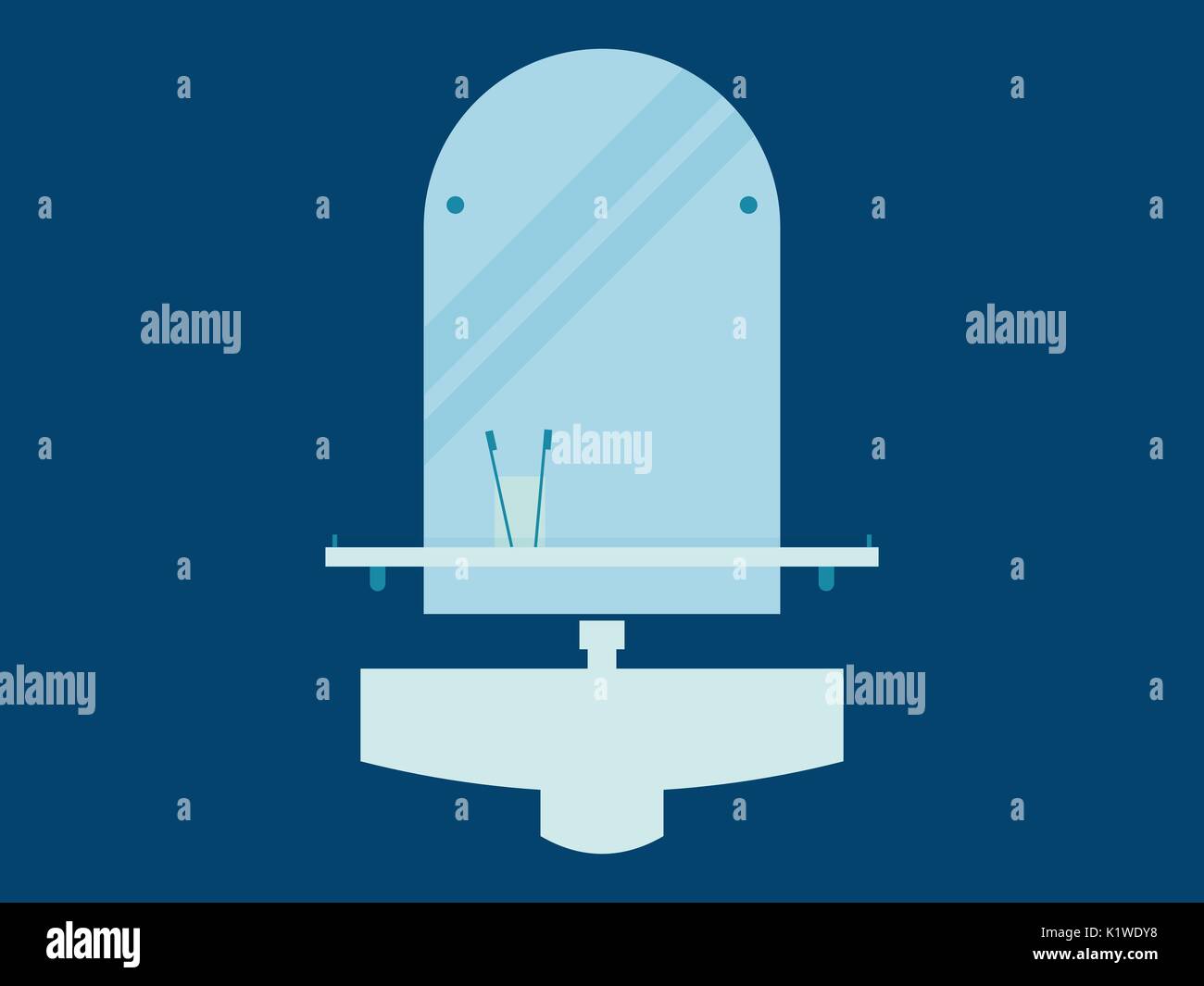 Bathroom. Mirror, sink and toothbrush in a flat style. Vector ...