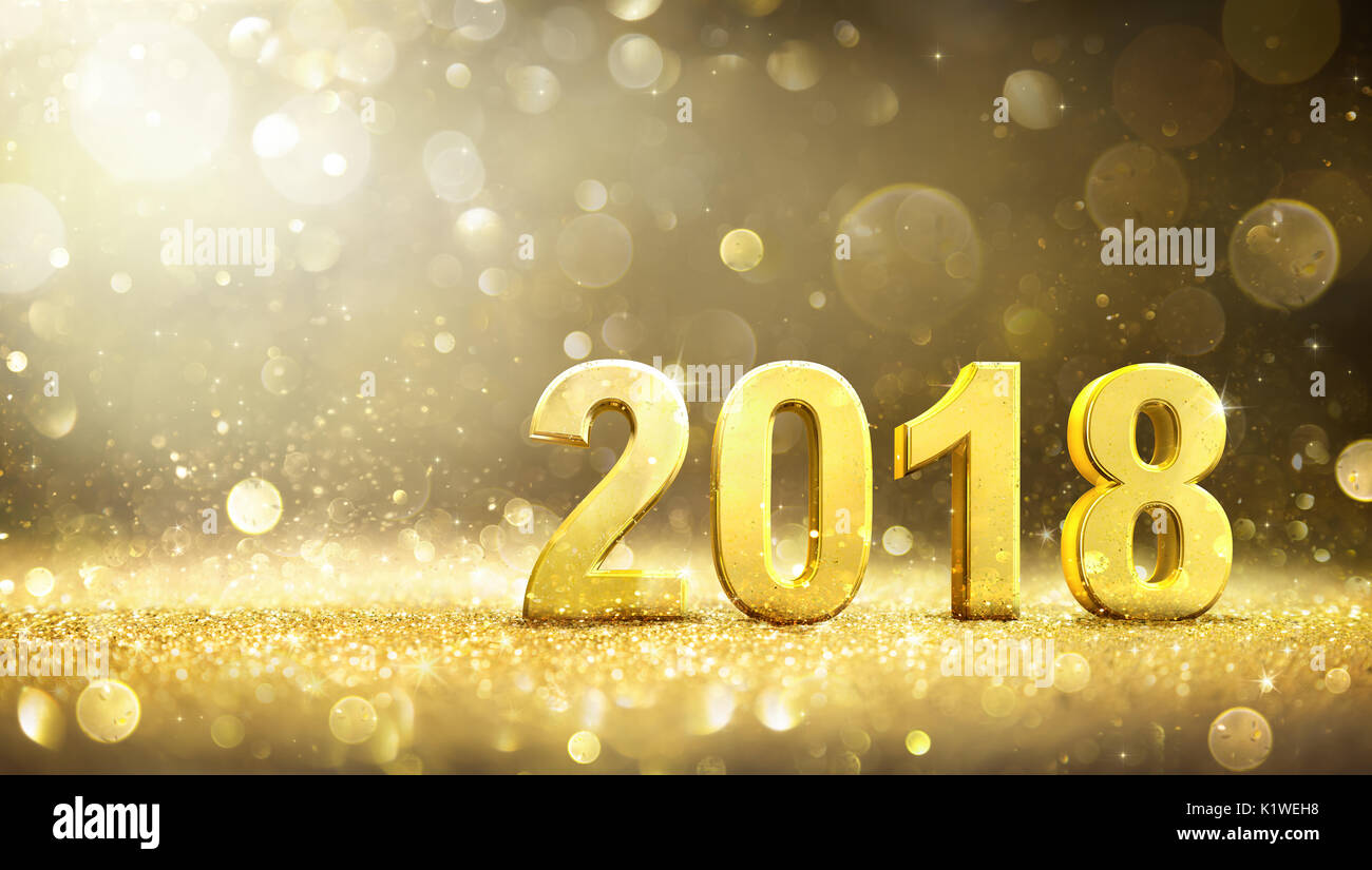 2018 - New Year - Golden Greeting Card Stock Photo