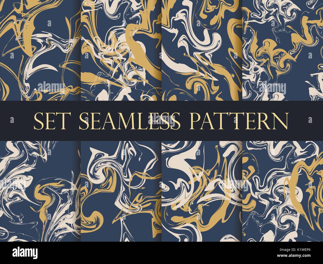 Marbling seamless pattern set. Watercolor marbling illustration
