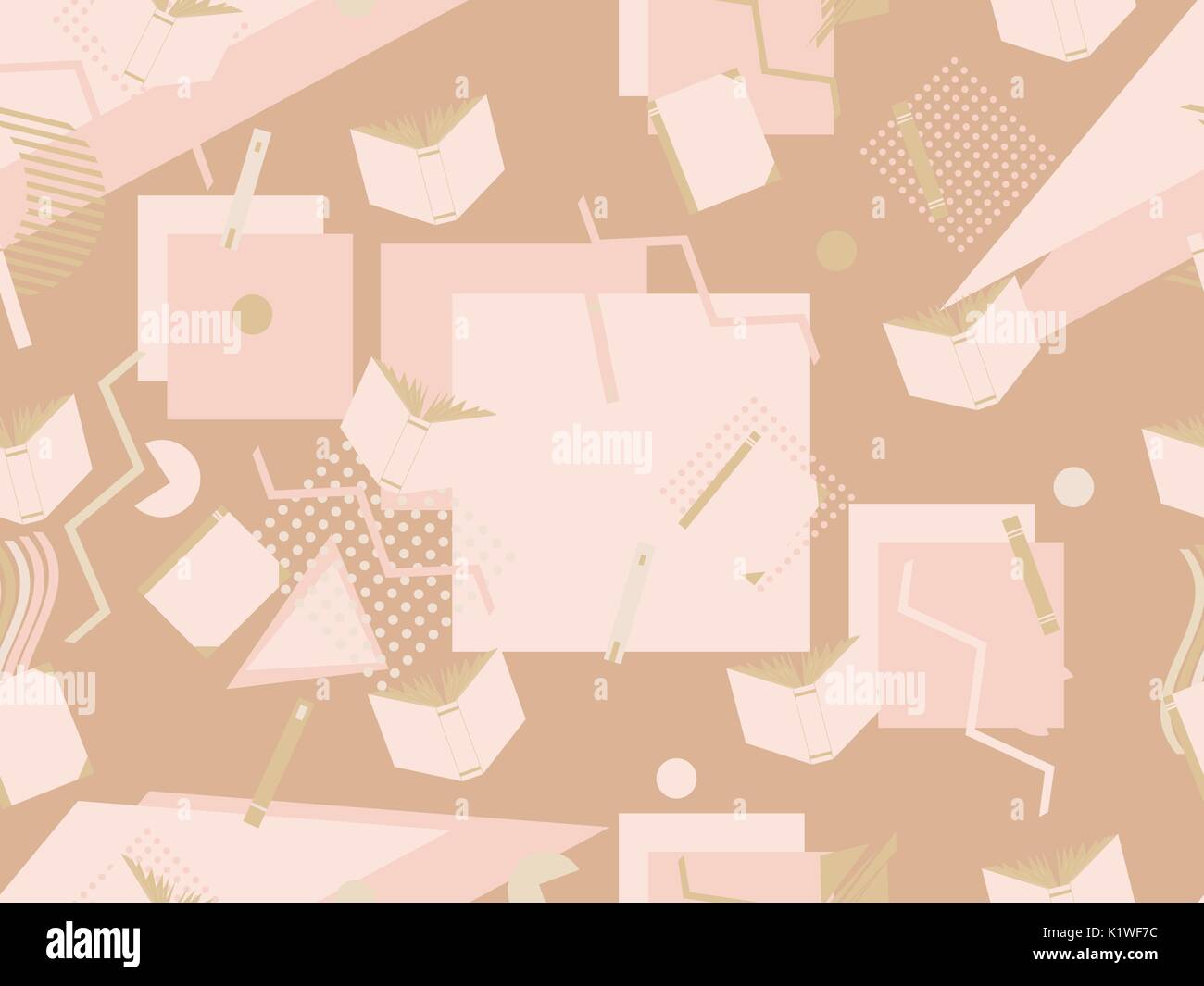 Memphis seamless pattern with books. Geometric elements memphis in the style of 80's. Vector illustration Stock Vector