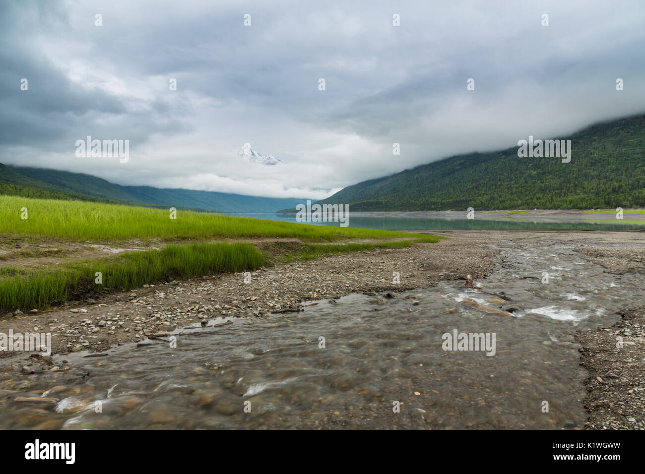 Eklutna lake, Bold Peak, Chugach State Park, Chugach Mountains, Anchorage, Alaska, USA Stock