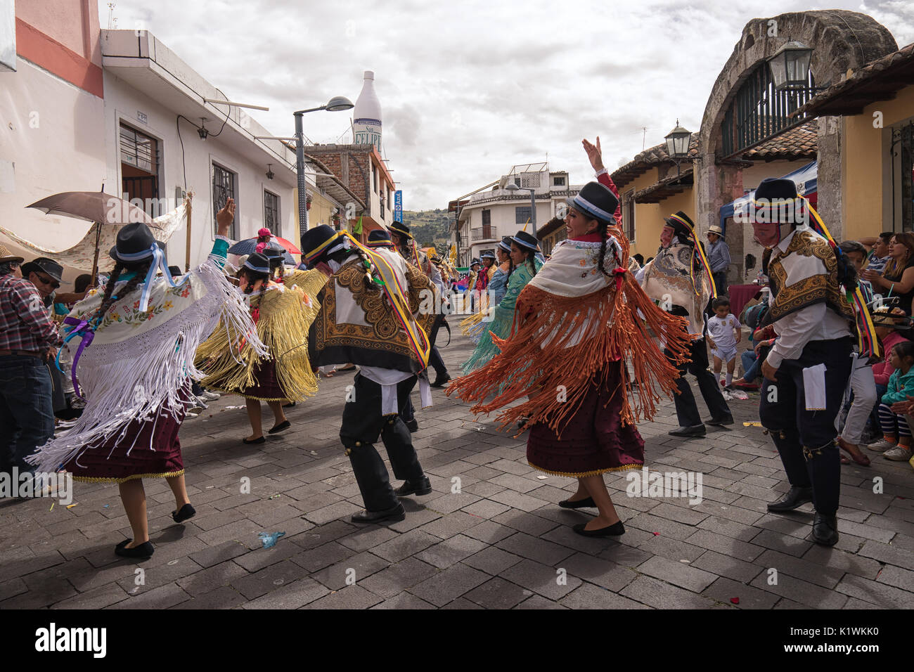 June 17, 2017 Pujili, Ecuador: traditional dancers performing at the Corpus Christi parade Stock Photo