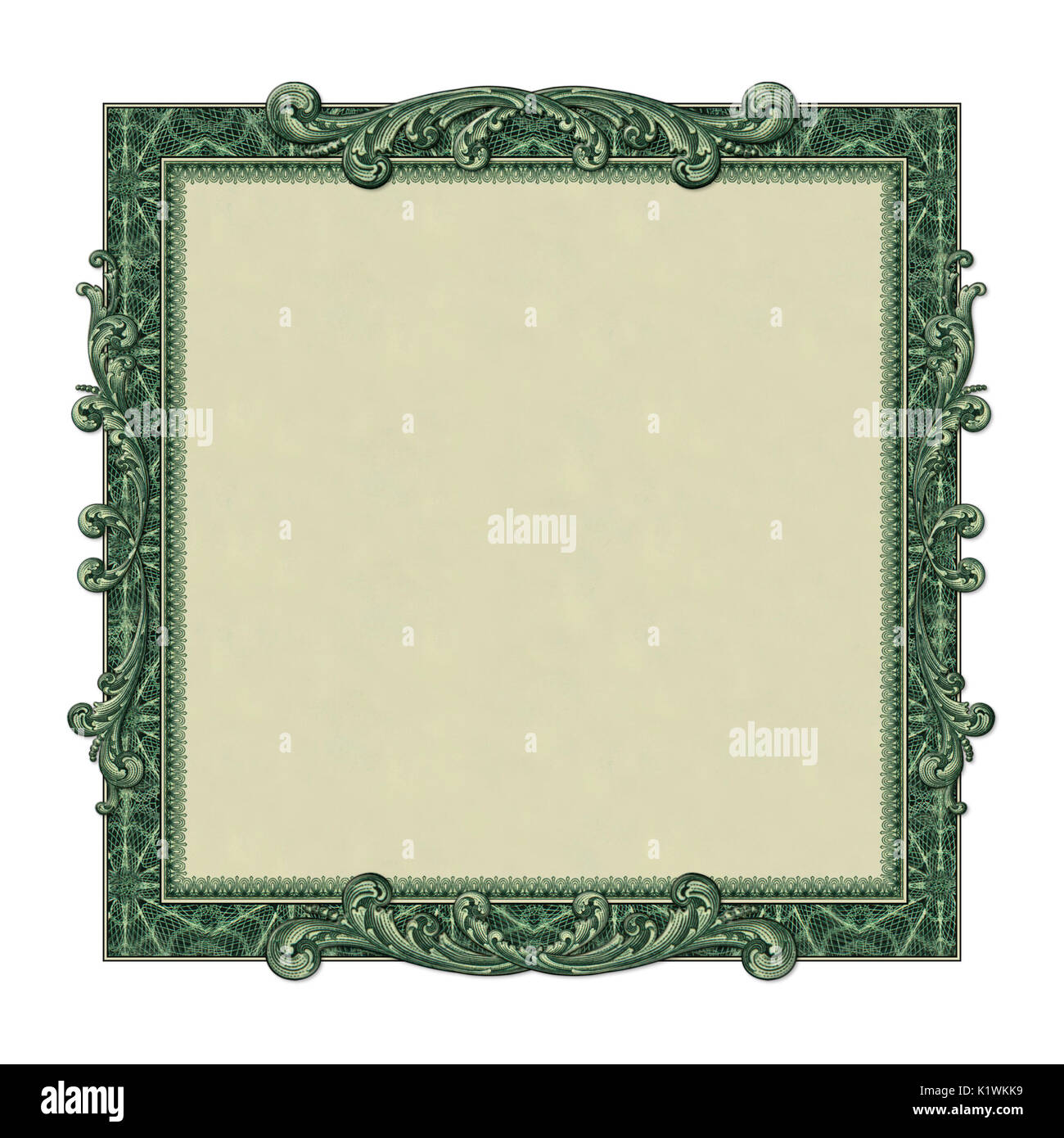 Photo-illustration of a border/frame using elements from a dollar bill ...