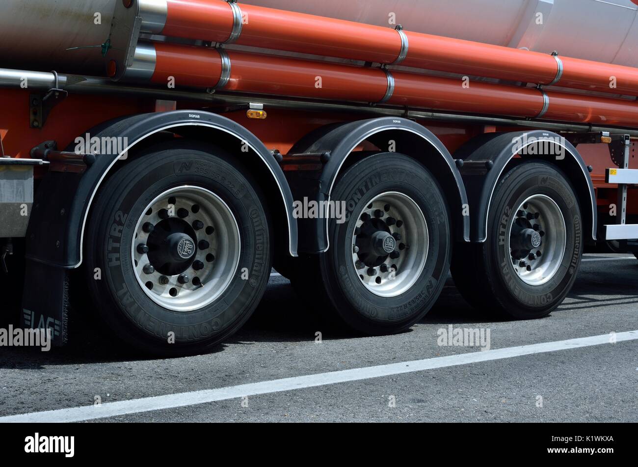 3 Truck Tyres In A row, Italy, Europe Stock Photo