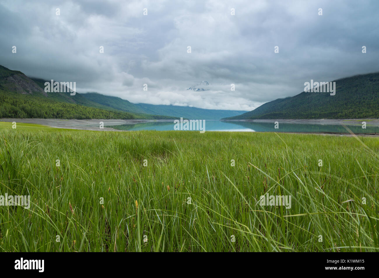 Eklutna lake, Bold Peak, Chugach State Park, Chugach Mountains, Anchorage, Alaska, USA Stock