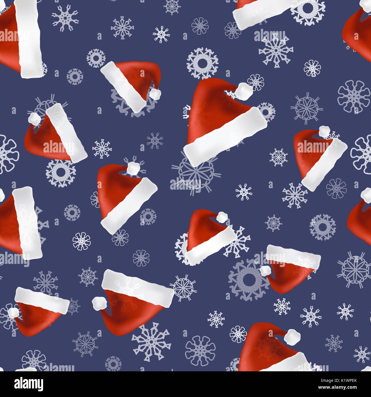 Red Hat and Snowflakes Seamless Pattern Stock Vector