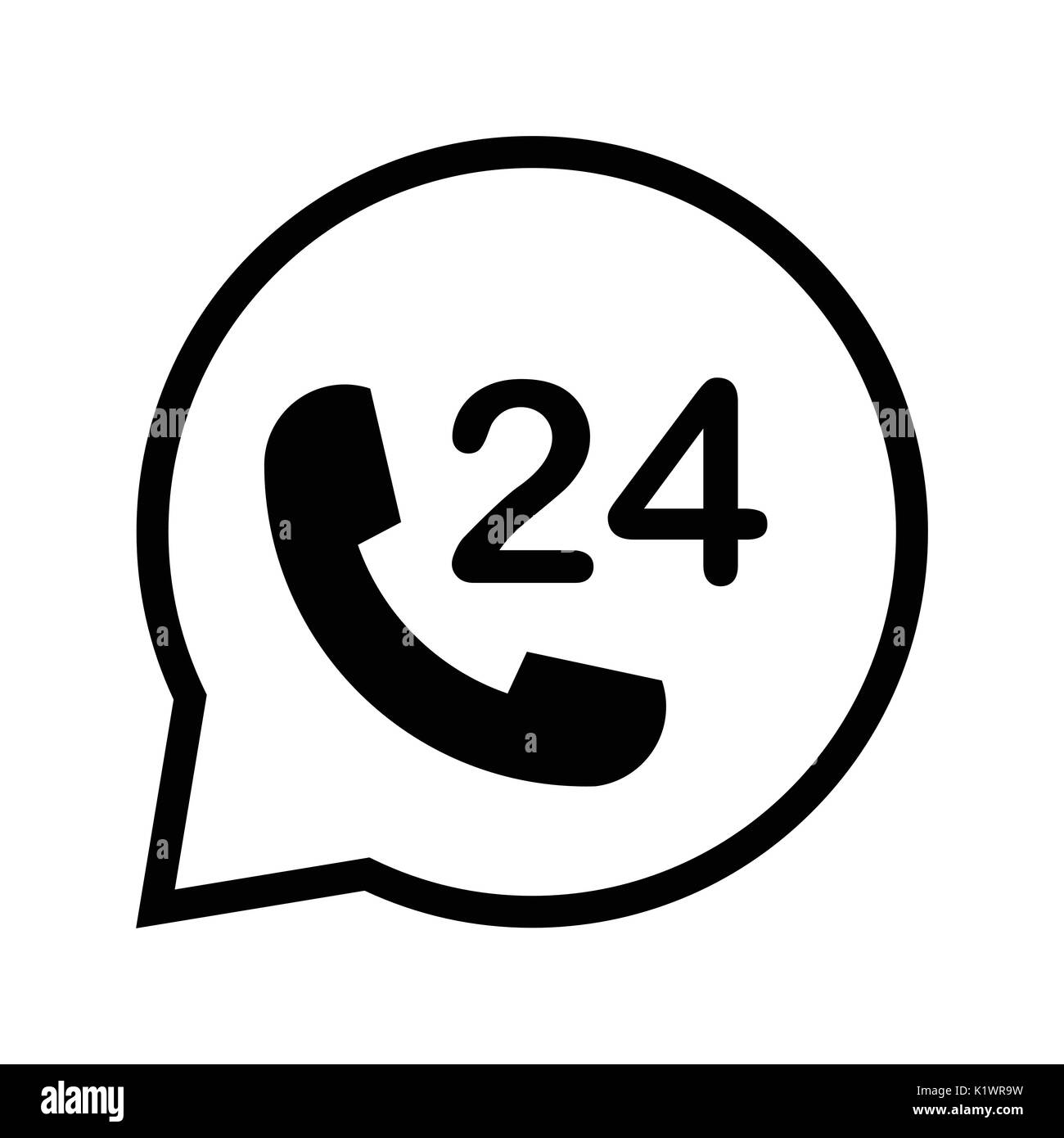 Call Center 24 hours icon, all-days service, iconic symbol inside bubble speech, on white background. Vector Iconic Design. Stock Vector